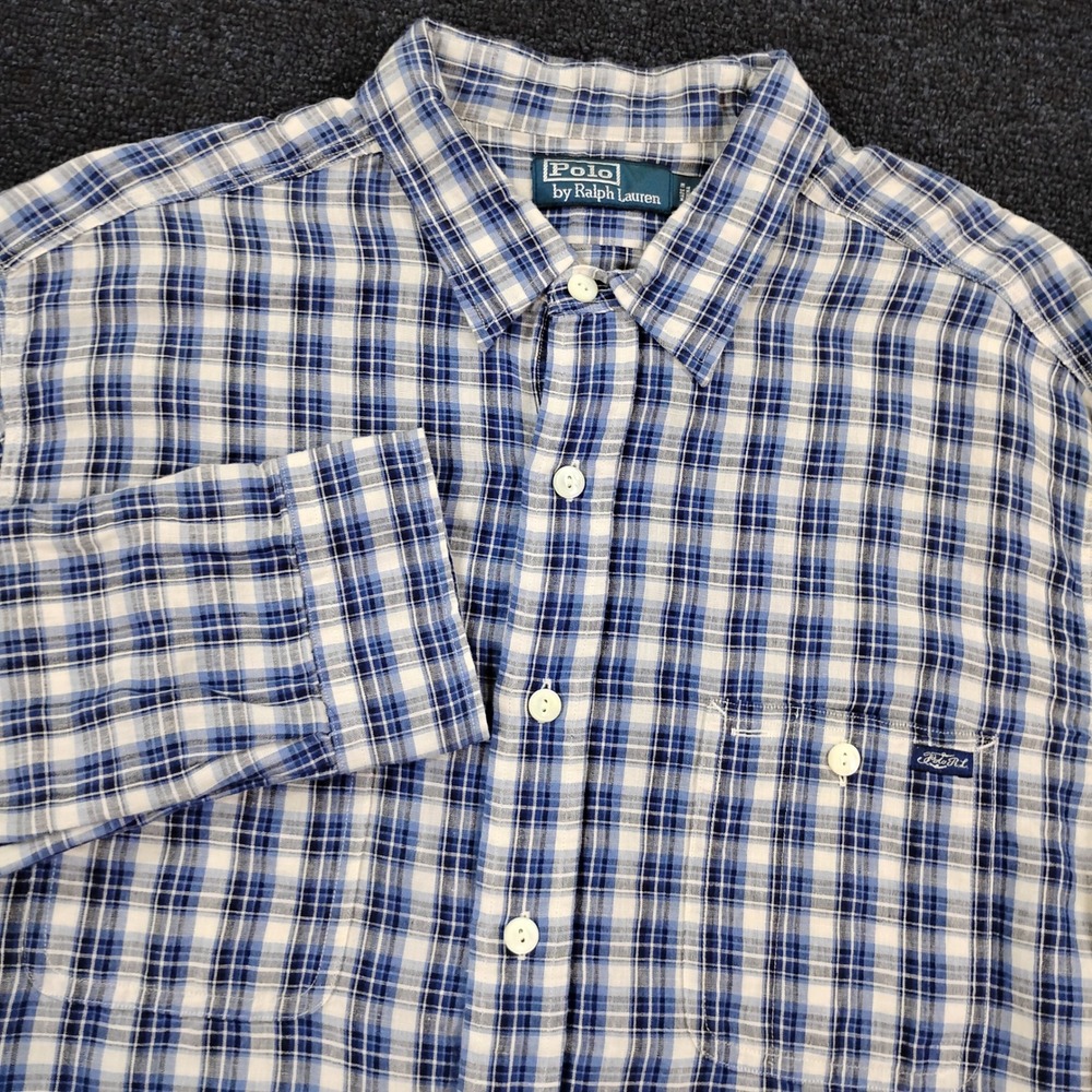 Polo Ralph Lauren Shirt Mens XL Linen Blend Plaid Button Down Casual Preppy